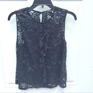 NWOT Who What Wear Black Sheerish Ruffle Front Sleeveless Top Sm